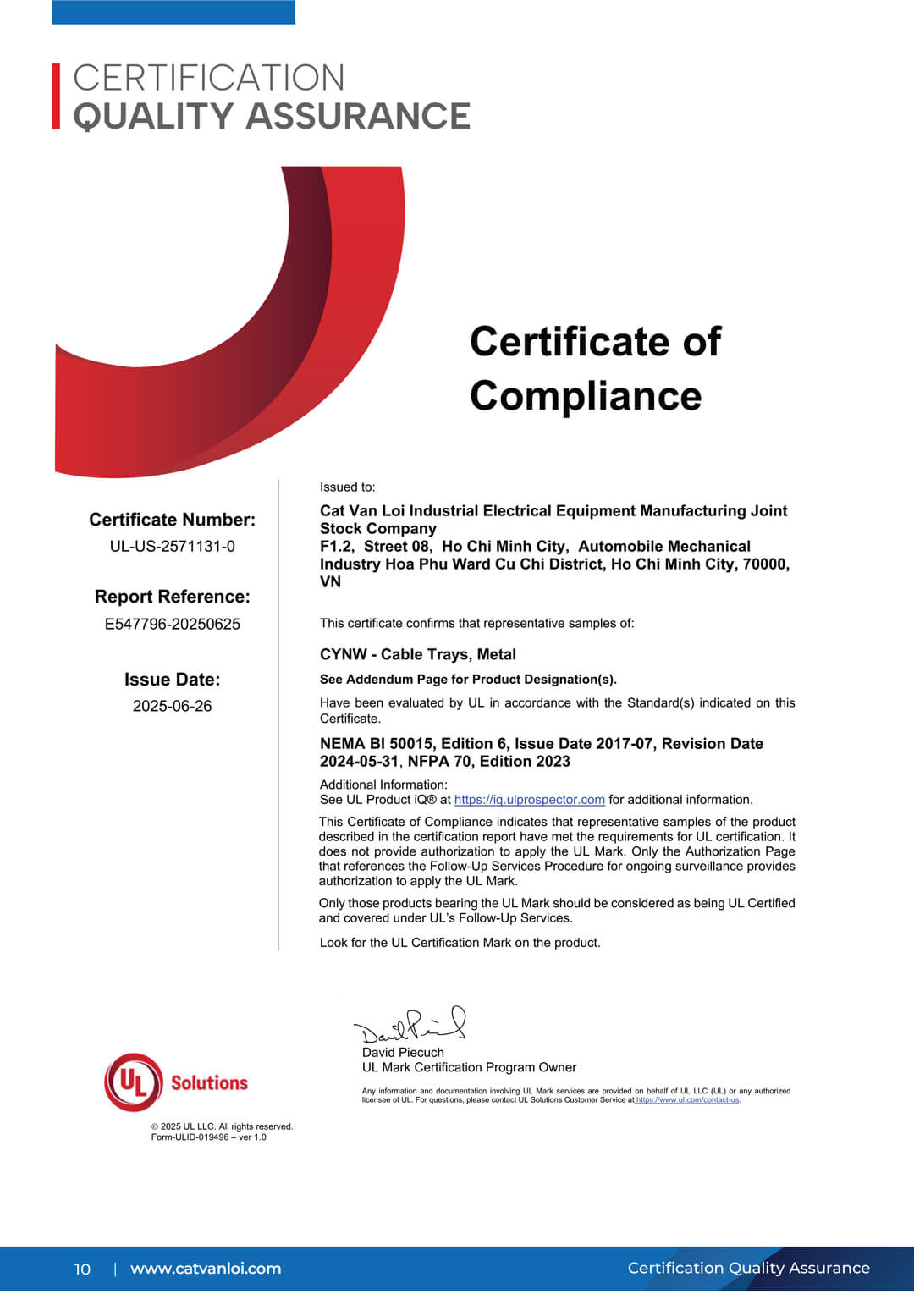 Cat Van Loi - Certified for Electrical Metal Wire Mesh Cable Tray