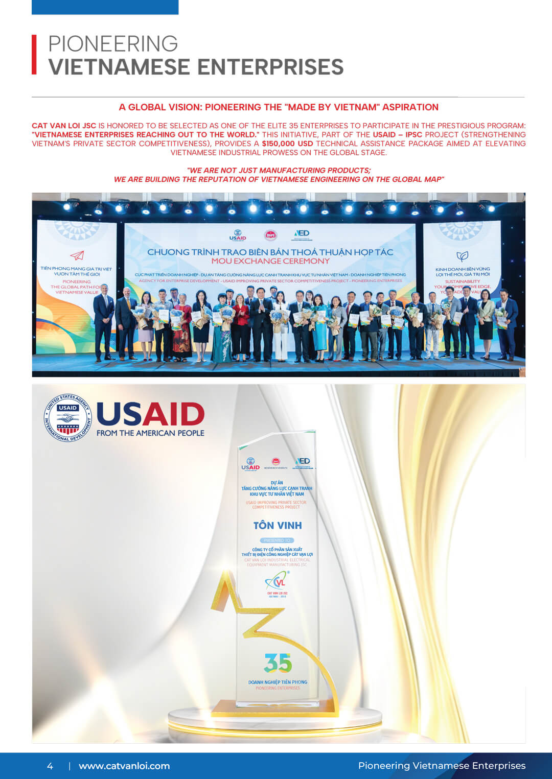 Cat Van Loi JSC is honoured to be selected as one of the elite 35 enterprises for the 