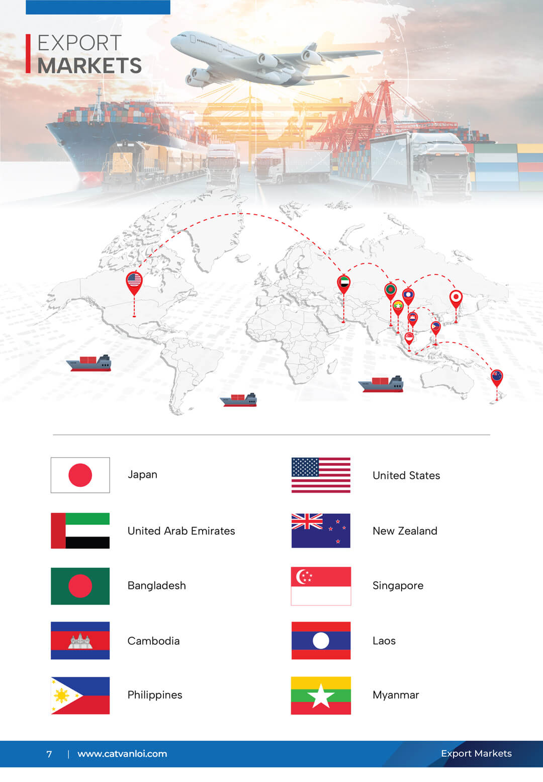 Cat Van Loi's products are present in key regions ranging from North America and the Middle East to Southeast Asia and Oceania.
